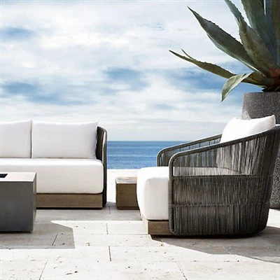 Wicker og teak verönd húsgögn